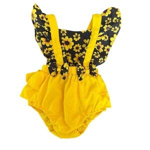 Pat Pat Sunflower Bubble Onesie Yellow Black Ruffles Sleeveless Baby Girl 6-9M